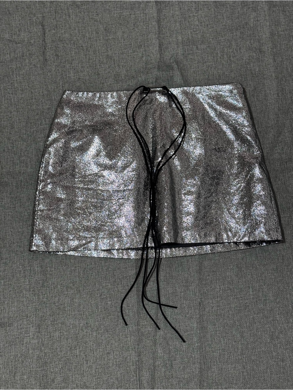 Kiki Riki Silver Metallic Lace Up Mini Skirt Small